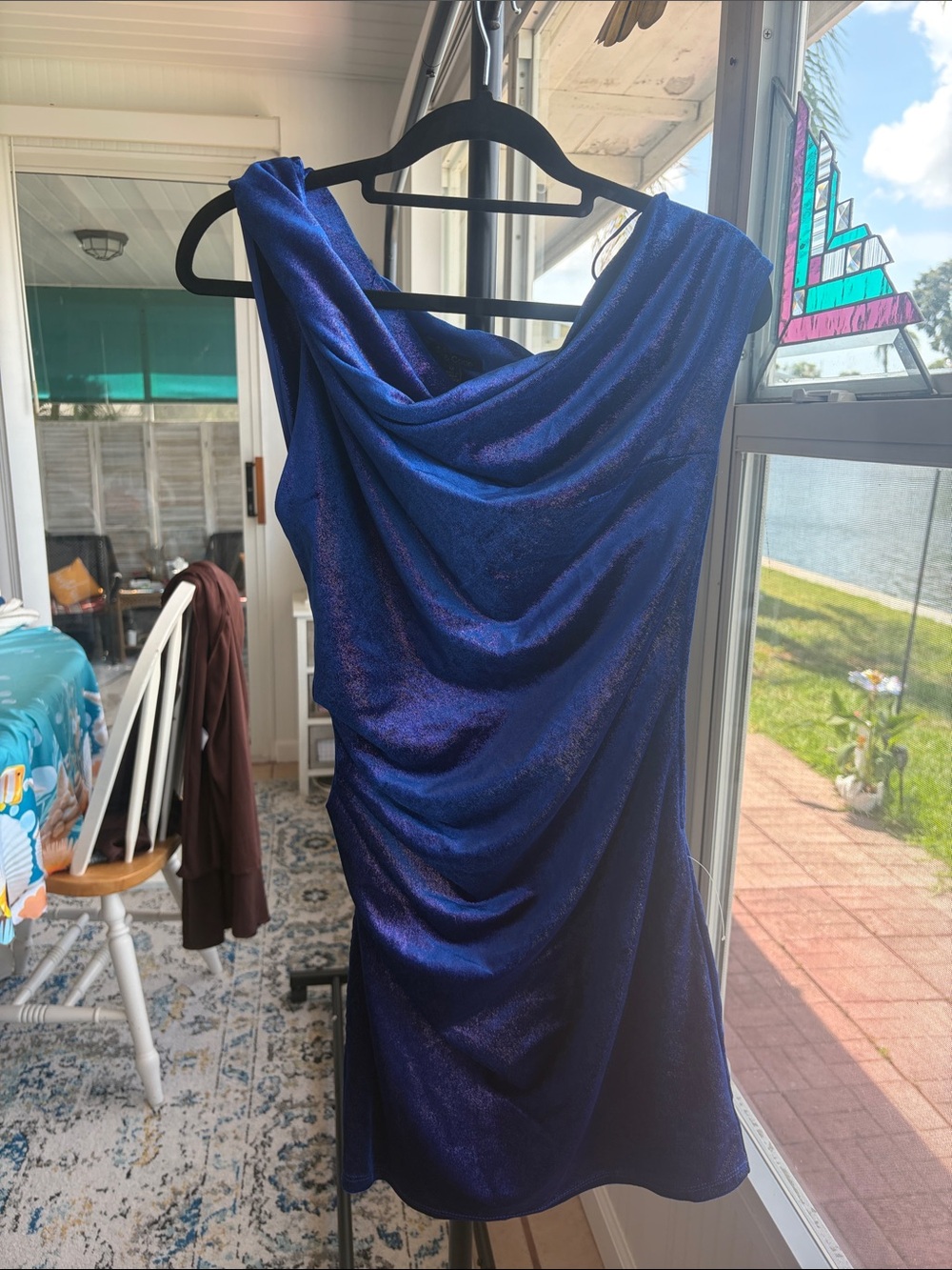 One-Shoulder Royal Blue Draped Evening Dress